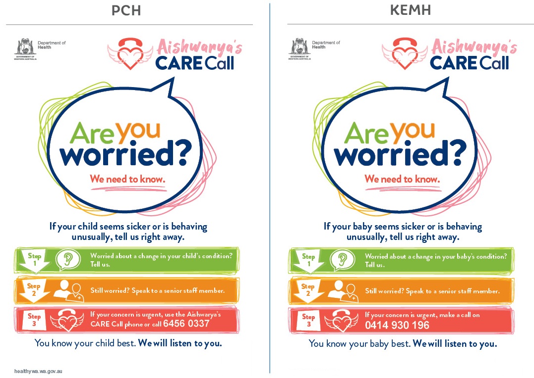 Aishwarya's CARE Call graphic poster, including phone numbers for PCH and KEMH