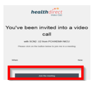 FamCam connecting via healthdirect email link