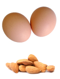 two chicken eggs and handful of almonds