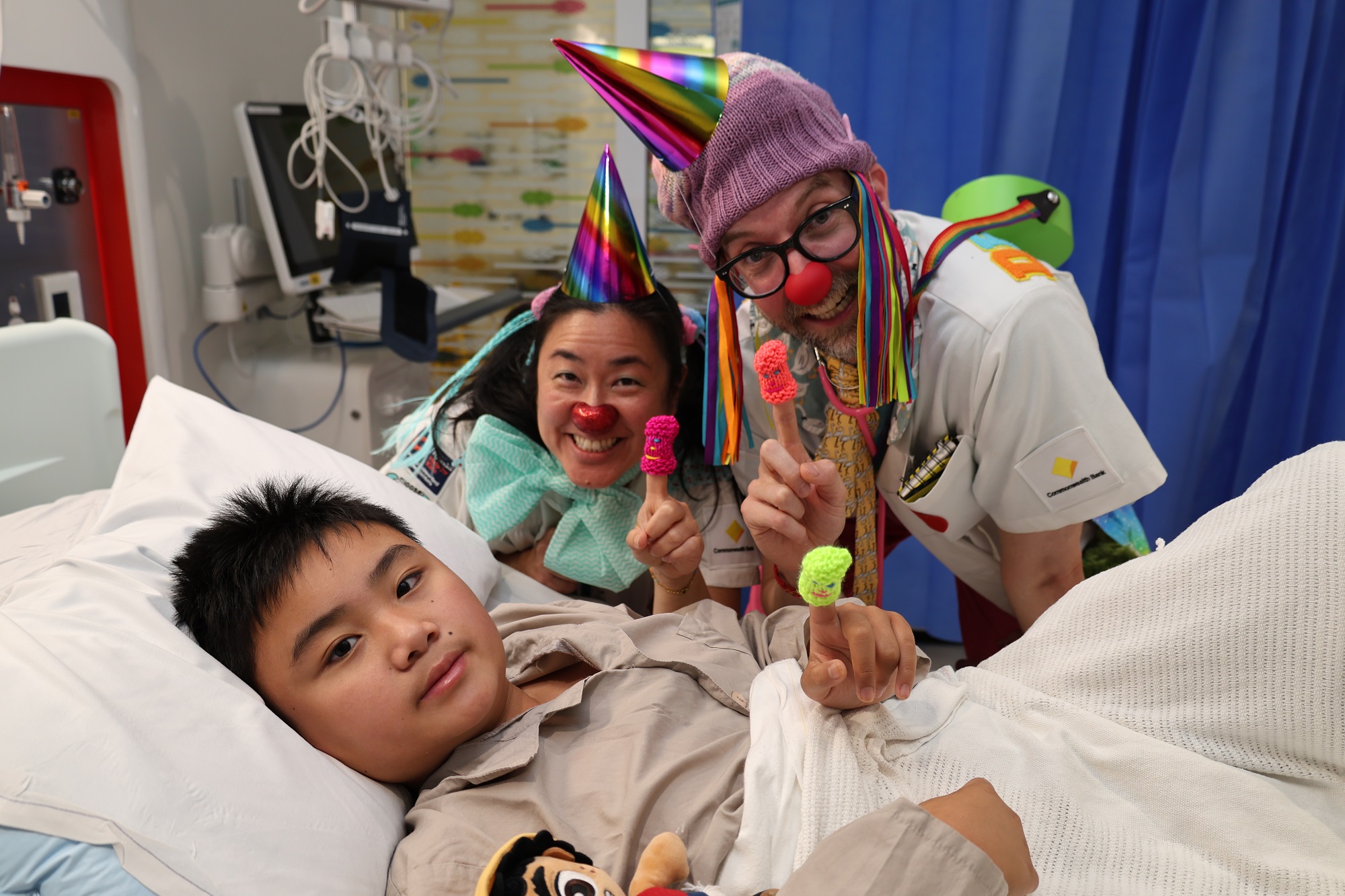 The Clown Doctors with a young patient at PCH