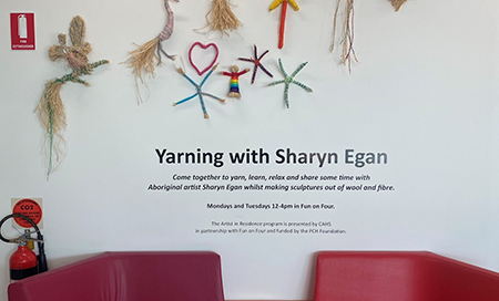 Yarning with Sharyn Egan sign