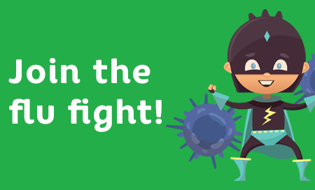 Join the flu fight with little flu superhero