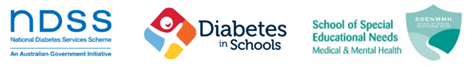 Logos for the National Diabetes Services Scheme, Diabetes in Schools and School of Special Education Needs: Medical and Mental Health