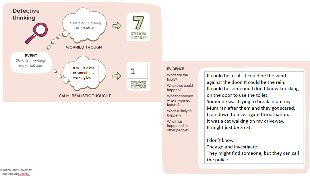 Two peach boxes side by side which give examples of detective thinking