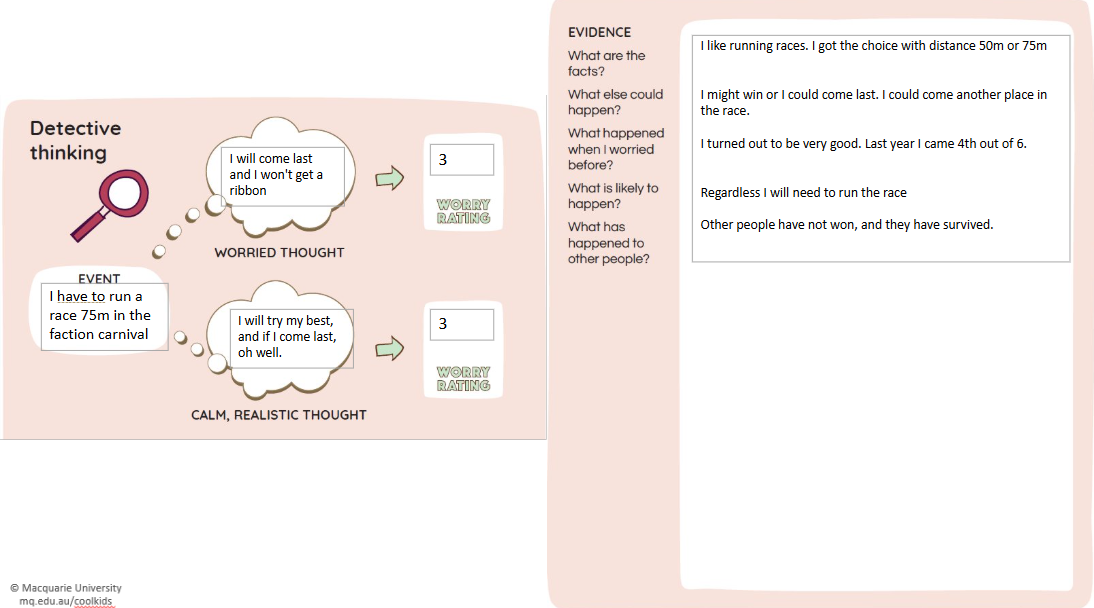 Two peach boxes side by side which outline examples of detective thinking